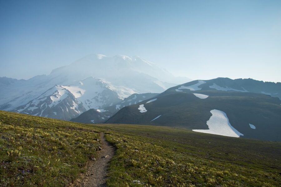 Mount Rainier: Day Hike on the Mountain - Frozen Lake and meadow time: where the goats become a real possibility