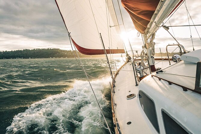Sail Bainbridge Island & Seattle Waters - Luxury Classic Sailboat - Stop 1: Bainbridge shoreline scenery, Olympic Mountains, and marine life